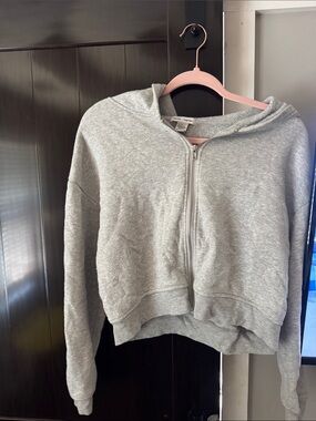 Women's Light Gray Cropped Zip Hoodie